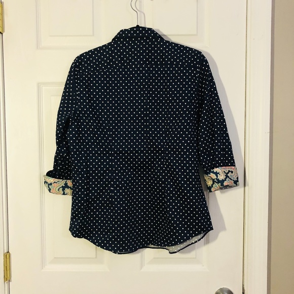 Chaps Navy Blue with White Polka Dots Button Up - Picture 2 of 8